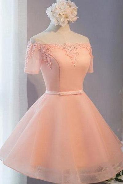 Pink Off Shoulder Short Homecoming Dress, Lovely Party Dress F019