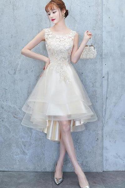 Round Neckline High Low Party Dress, Tulle Formal Dress F025