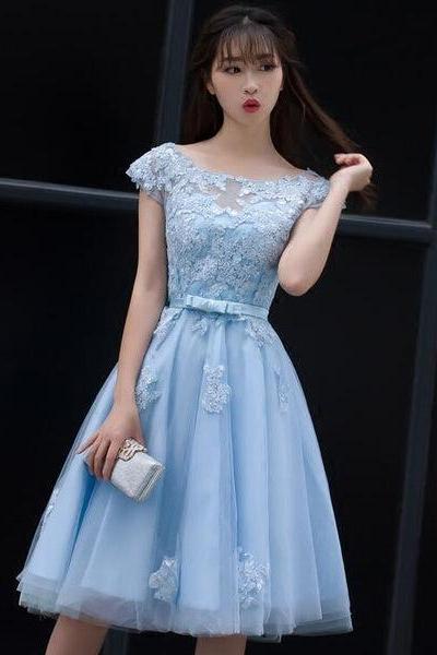 Blue Homecoming Dress, Lovely Knee Length Party Dress F032