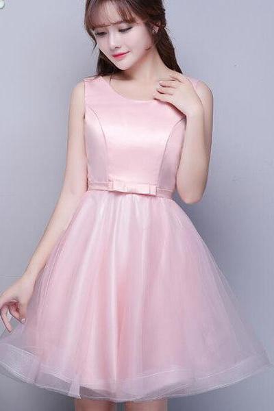 Lovely Pink And Satin Knee Length Formal Dress, Cute Formal Dress F034
