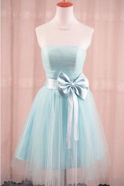 Light Blue Tulle Formal Dress With Bow, Teen Party Dress F043