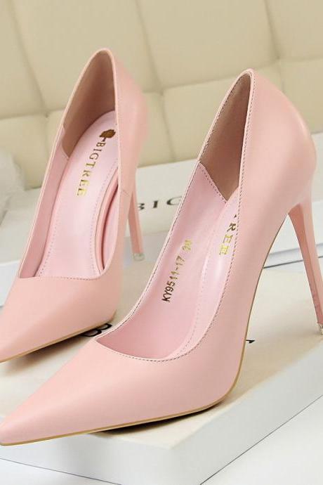Korean version of fashion simple women's shoes are thin high-heeled shoes stiletto high-heeled shallow Open pointed sexy shoes (Heel 10.5cm) S016