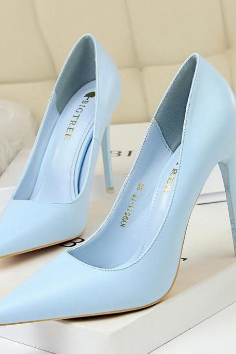 Korean version of fashion simple women's shoes are thin high-heeled shoes stiletto high-heeled shallow Open pointed sexy shoes (Heel 7.5cm) S017