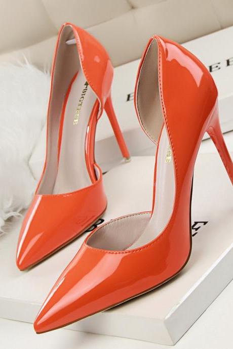 simple stiletto high-heeled patent leather shallow Open pointed hollow sexy thin high-heeled shoes (heel 10.5cm) S019