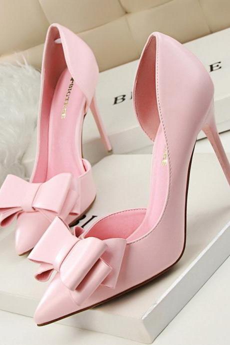Fashion and delicate sweet bow high heels stiletto high heels shallow Open pointed side hollow single shoes (Heel 10.5cm)S020