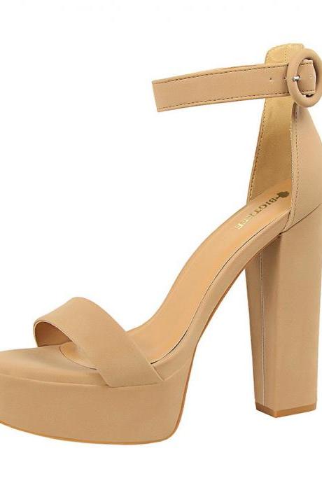 Thick heel super thin high heels sexy nightclub women's shoes waterproof platform open toe belt buckle sandals (Heel 13.5cm) S022