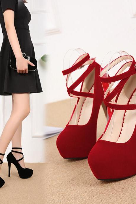 Fashion cross straps large size high heels women's nightclub women's shoes (Heel 14cm) S032