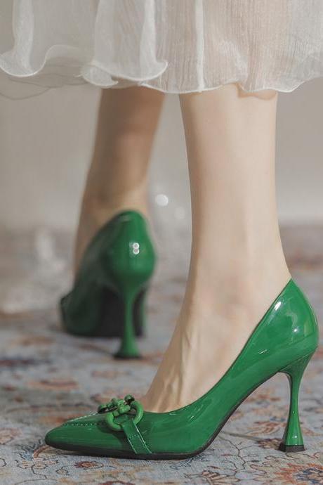 Women High Heel Summer Sandals Slip On Pointed Toe Pumps Work Shoes (heel 9cm) S044