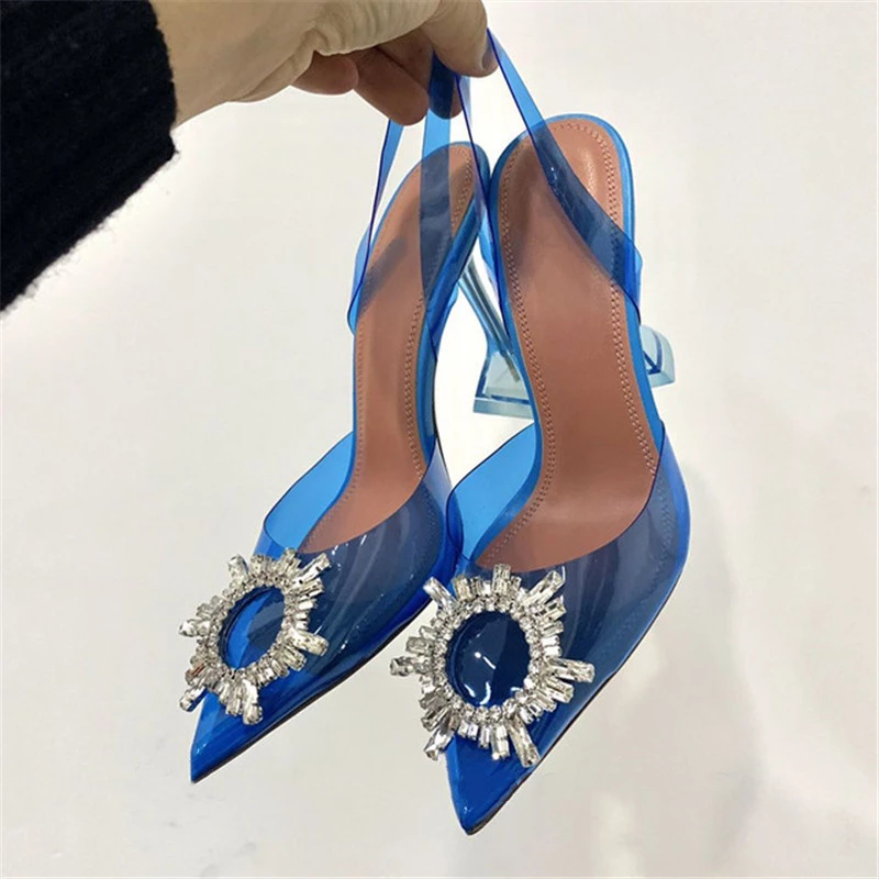 Green Blue Soft PVC Women Sandals Fashion Crystal Heeled Slingbacks Summer Shoes High heels Wedding Bride Shoes H035