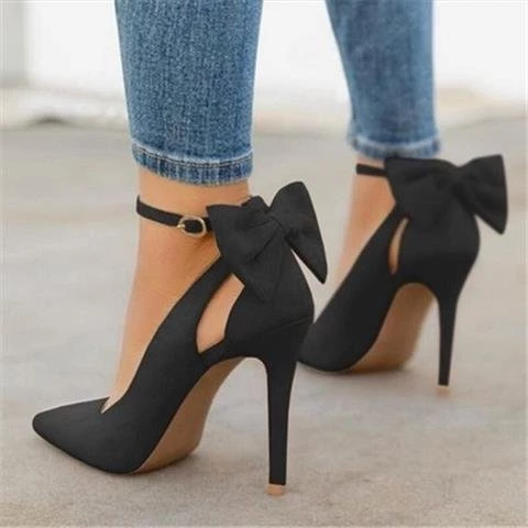 Women Pointed Toe High Heels Woman Thin Heels Ladies Sexy Pumps Ladies Buckle Strap Female Fashion Bowknot Shoes Plus Size H046