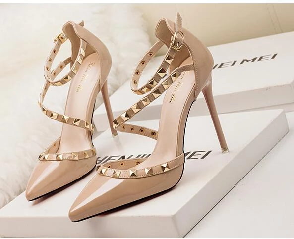 10CM pumps new women shoes summer sandals fashion women pumps rivet patent leather women high heels shoes party office shoes H047