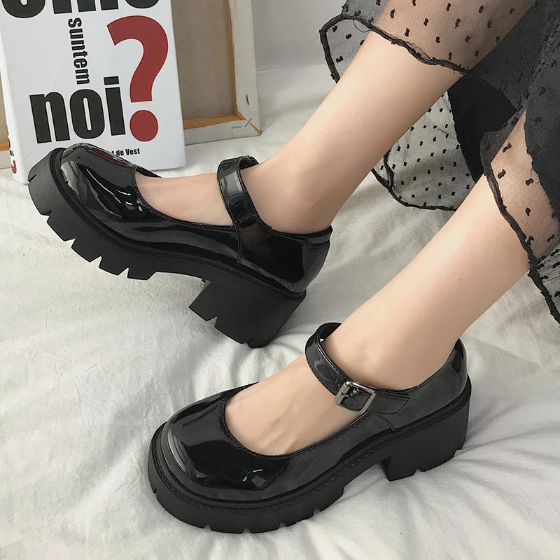 Spring Platform Leather Shoes Women Flats Casual Oxford Loafers Thick Bottom Ladies Wedge Lolita Shoes H048