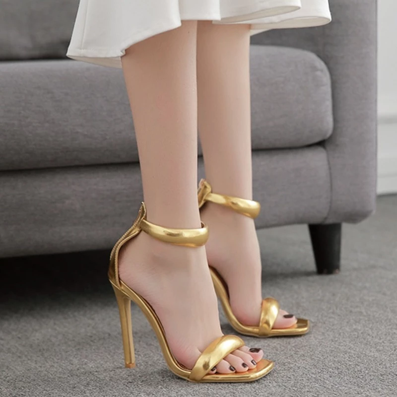 Women Shoes White Back Pocket Fashion Word With Stiletto High Heel Summer Sandals H058