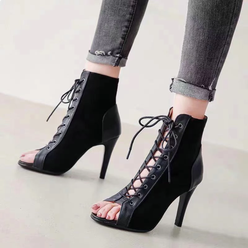 Heel 7cm Fashion High Quality Summer Women Sandal Sexy Thin High Heels European Style Gladiator Open Toe Black Dancing Shoes Size H069