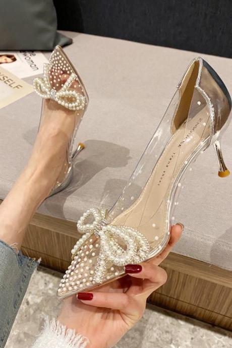 Transparent Shoes Women's Spring And Summer Sexy Thin High Heels Stiletto Pointed Butterfly Wedding Shoes H113