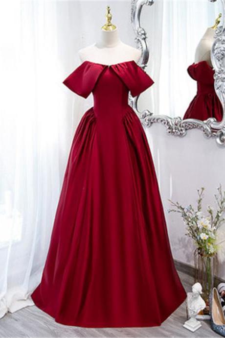 Strapless Red Prom Dress Stain Party Dress Floor Length Lace Up Back Evening Dress