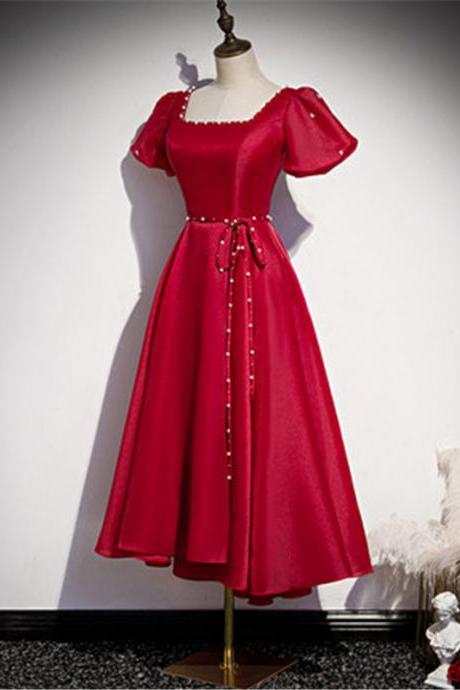Red Short Cap Shoulder Beading Prom Dress Evening Dress Custom Size