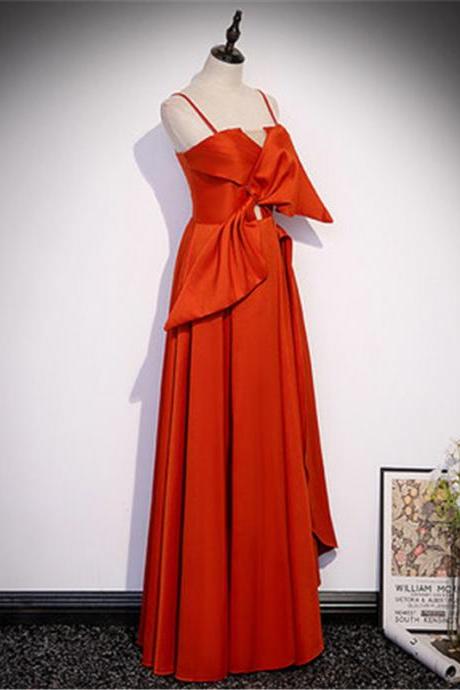 Red Chiffon Floor Length Prom Dress Evening Dress Big Bow Custom M005