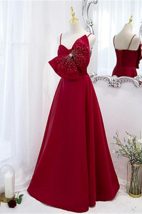 Red Strapless Prom Dress Evening Dress Big Bow Beading Custom Size M025