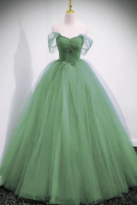 Light Green Off Shoulder Princess Long Party Dress, Green Sweet M045