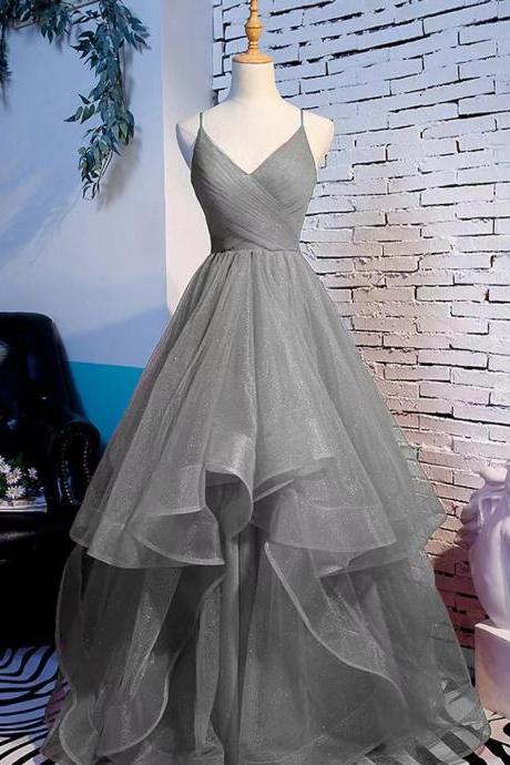 Beautiful Tulle Layers Straps Long Party Dress Formal Dress, A-line Evening Prom Dress M048