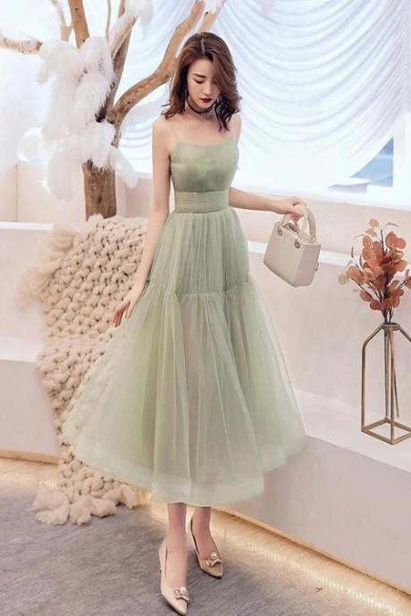 Lovely Mint Green Tulle Layers Tea Length Party Dresses, Green Formal Dresses M069