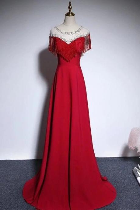 Red A-line Round Neckline Style Prom Dress 2022, Red Formal Dress Evening Dress M081