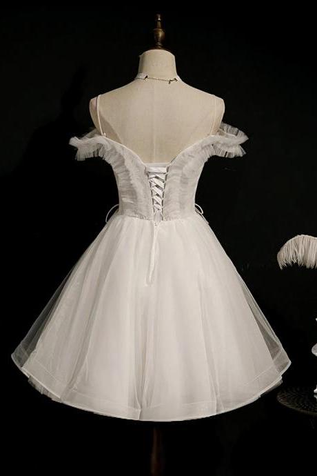 Lovely Ivory Sweetheart Beaded Tullle Homecoming Dress Party Dress, Short Prom Dresss M119