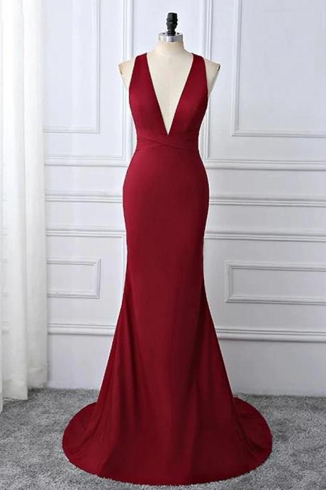 Wine Red Spnadex Sexy Cross Back Mermaid Long Party Dress, Dark Red Evening Gown M147