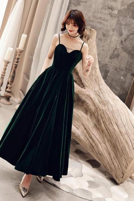 Dark Green Chic Straps Velvet Long Bridesmaid Dress Party Dress, Velvet Evening Dress M150