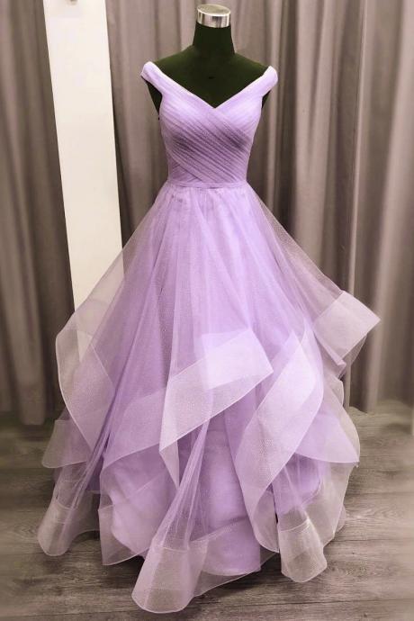 Lavender Tulle Sweetheart Layers Princess Long Party Dress, Tulle Floor Length Prom Dress M163