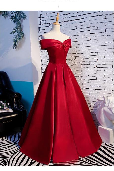 Fashon Red Off Shoulder Satin A-line Sweetheart Long Prom Dress, Red Long Evening Dress Formal Dress Custom M170