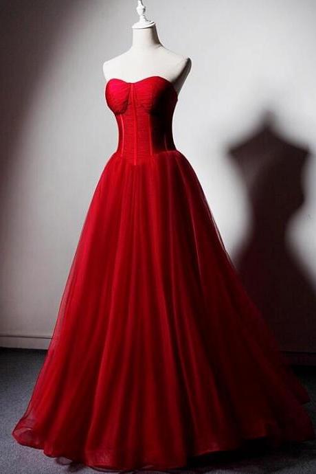 Red Sweetheart Tulle Ball Gown Floor Length Formal Dress, Red Tulle Evening Dress Party Dress M184