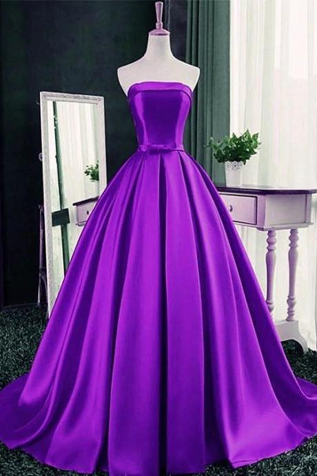 Purple Ball Gown Satin Long Lace-up Sweet Dress, Purple Formal Dress M230