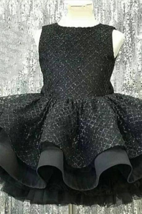 Hand made Black Sparkly Flower Girl Dresses Backless Knee Length Little Girl Wedding Gowns First Communion Pageant Kids Wears FL008
