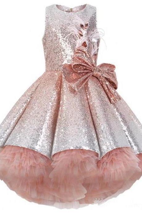 New Hand Made Shiny Sequins Flower Girls Dresses for Wedding Sleeveless Tulle Tiered TuTu Girls Pageant Gowns Gorgeous Puffy Prom Girl Dresses FL011
