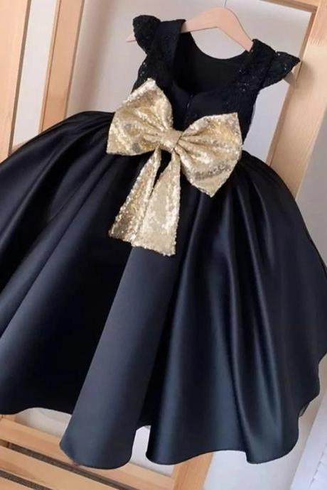 Hand Made Black Flower Girl Dress for Wedding Kids Pageant Birthday Formal Party Lace Long Dress Bowknot First Birthday Prom Gown Fl019
