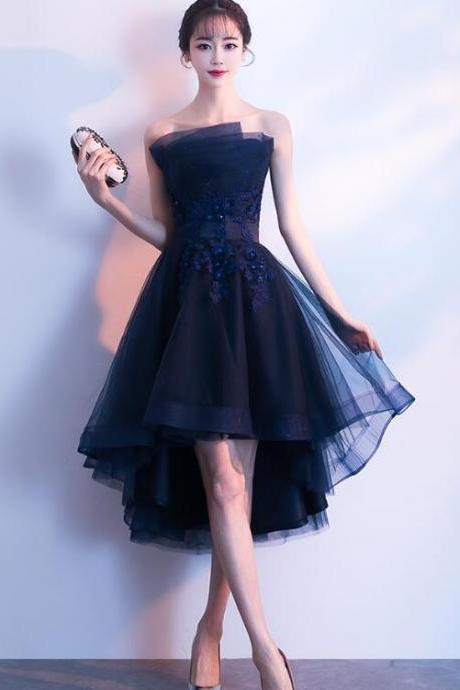 Fashionable Navy Blue High Low Homecoming Dress, Short Prom Dresses M274