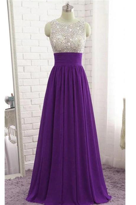 Lovely Purple Chiffon With Sequins Top Long Bridesmaid Dress, Chiffon Formal Dress M296