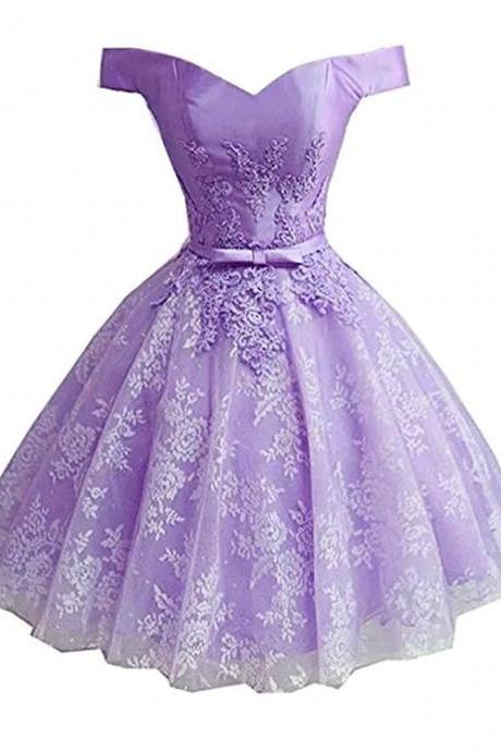 Lavender Lace And Satin Sweetheart Homecoming Dress, Lavender Short Prom Dress M320