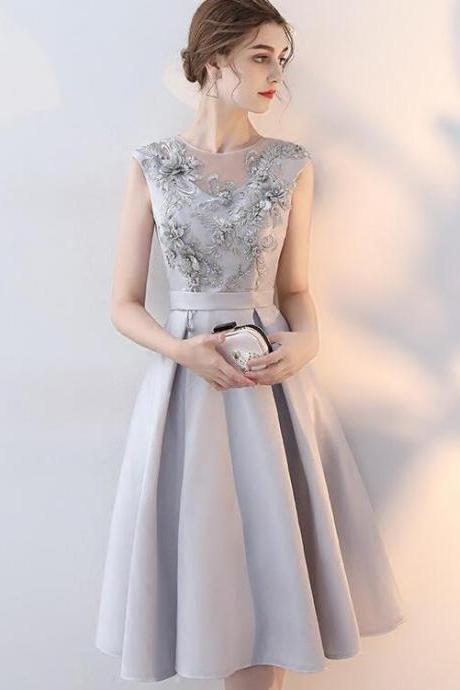 Simple Cute Sliver Grey Satin Homecoming Dress, Short Prom Dress M328