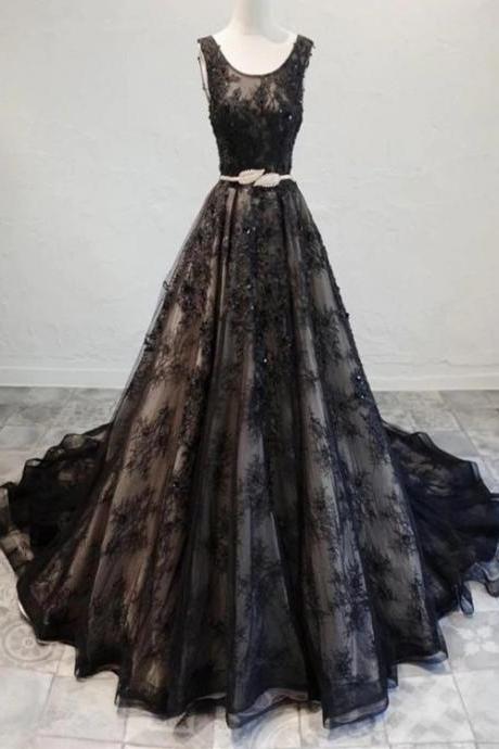 Gorgeous Black Lace Party Dress, A-line Long Formal Dress Prom Dress M332