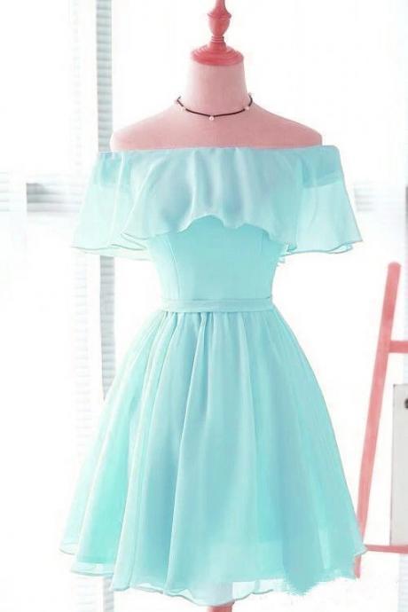 Cute Mint Blue Chiffon Knee Length Prom Dress, Graduation Party Dress N036