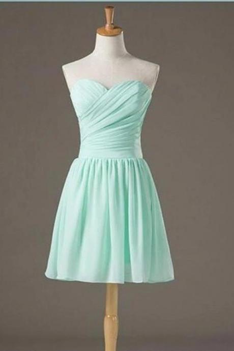 Cute Sweetheart Mint Green Knee Length Bridesmaid Dress, Chiffon Party Dress N055