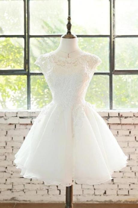 Lovely White Organza Short Cute Prom Dress, Graduation Party Dresses N056