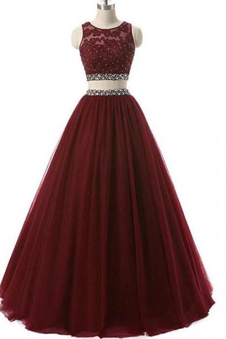Beautiful Two Piece Tulle Beaded Party Dress, New Prom Dress N099