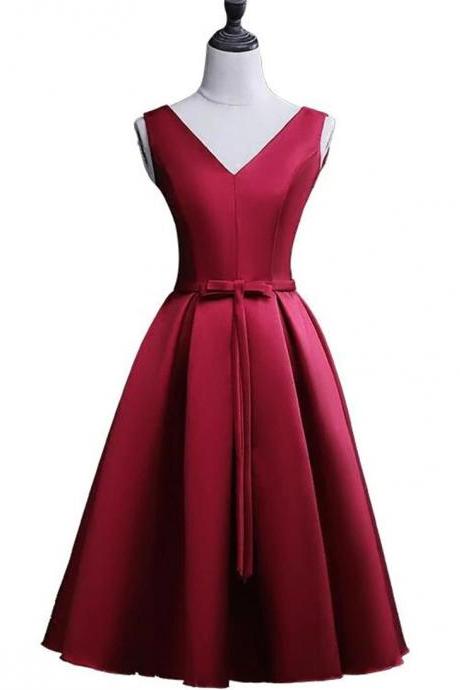 Custom Color Size Dark Red Satin Short Homecoming Dress Short Lovely Bridesmaid Dress F02
