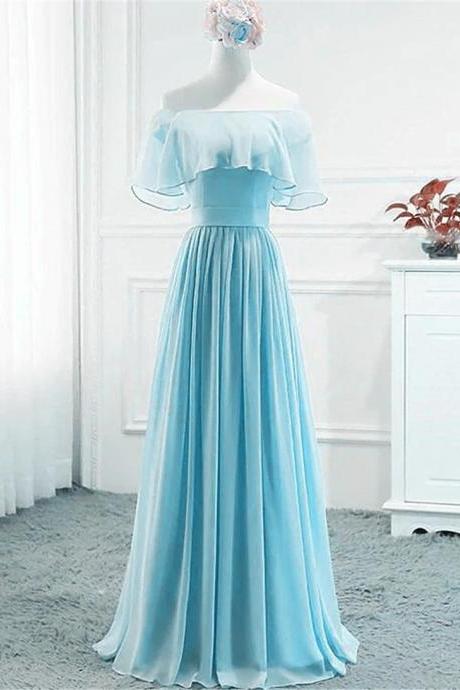 Hand Made Custom Lovely Off Shoulder Simple Light Blue Bridesmaid Dress Formal Wedding Party Dress F10