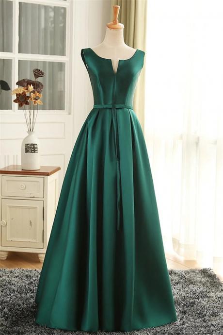 Custom Long Green Satin A-line Wedding Party Dress Evening Dress Formal Dress F31