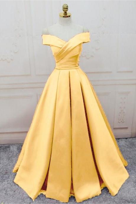 Gorgoues Yellow Evening Dress Satin A-line Party Dress Prom Dress F32